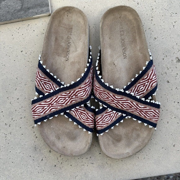 Ulla Johnson Navy and Red Sandals - Picture 1 of 7